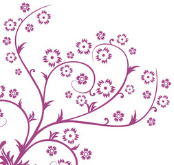 Abstract Purple Floral with Curved Stem on White Background