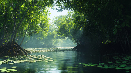 Obraz premium coastal mangrove wetlands with mud crabs, marine conservation area