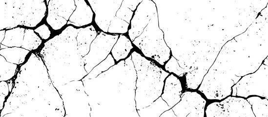 Black branched lines. Cracks and scratches. Broken damaged wall or dry ground, cracked concrete or asphalt surfaces. Damage and breakage themes. Vector illustration.