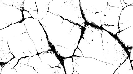 Cracked surface. Black branched lines. Cracks and scratches. Texture pattern of dry earth or damaged wall. Vector illustration.