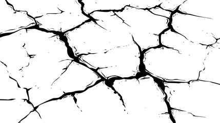 Cracked surface. Black branched lines. Cracks and scratches. Textured pattern of dry earth or damaged wall. Vector illustration.
