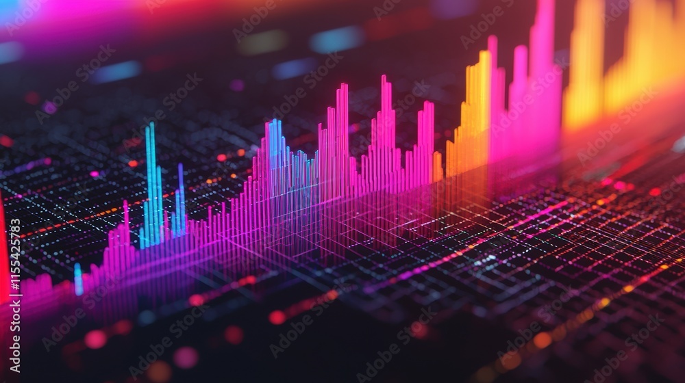 Poster colorful holographic chart representing innovative business goals, visualizing data analysis with mo