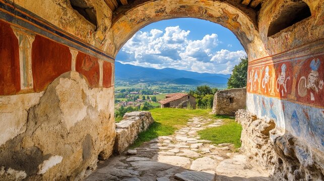 Ancient Ruins with Scenic Mountain View