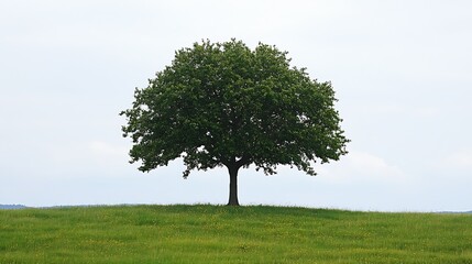 Fototapeta premium Majestic Lone Tree on Verdant Landscape Under Clear Sky Ideal for Nature Photography and Growth Themes : Generative AI