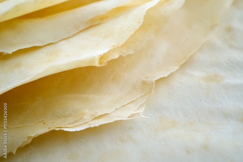 Poster Close-up image of overlapping pale sheets with delicate texture, showcasing softness and fine detail, emphasizing a calming and serene aesthetic.