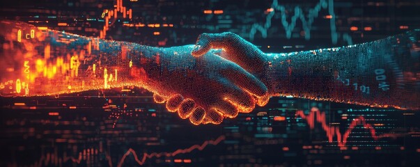 Digital handshake symbolizing innovation and global connections