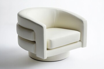 A stylish white swivel chair featuring a modern circular design, perfect for contemporary interiors, with soft upholstery and a sleek, minimalist aesthetic.