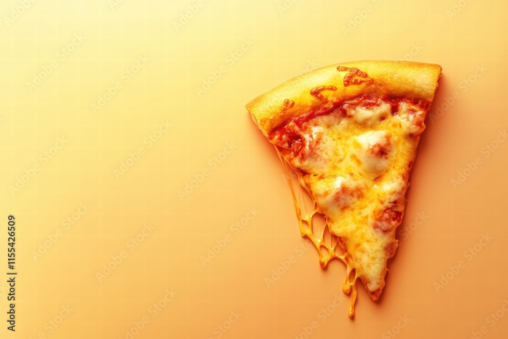 Aufkleber Delicious pizza slice with stylized cheese drips and colorful toppings on minimalistic background. Generative AI
