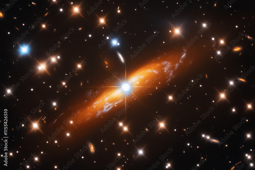 Poster a fiery cosmic outburst emits brilliant light, illuminating the vast expanse of the universe while s