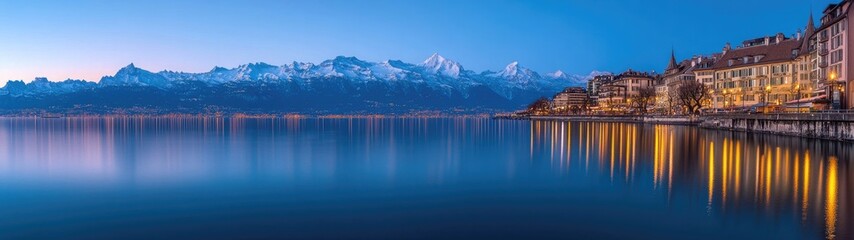 Fototapeta premium Panoramic view of the lake and mountains