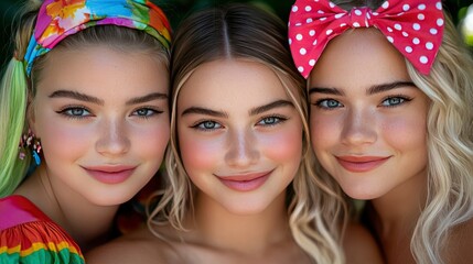 Fototapeta premium Three Beautiful Teenage Girls Smiling Together
