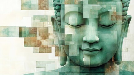 Abstract Cubist Buddha Design in Jade Tones