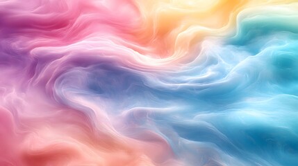 Obraz premium Colorful dreamy clouds in a cotton candy sky, vibrant pastel colors, soft fluffy formations, rainbow gradient atmosphere, ethereal cloudscape, turquoise and pink hues, surreal background.