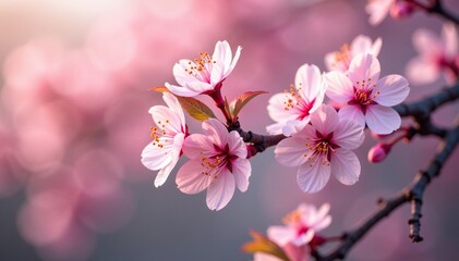 Obraz premium A group of branches with multiple cherry blossoms, blossoms, nature, tree foliage