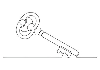 Continuous One-Line Drawing of a Key - Minimalist Security Art