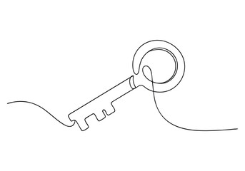 Continuous One-Line Drawing of a Key - Minimalist Security Art