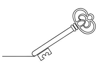 Continuous One-Line Drawing of a Key - Minimalist Security Art