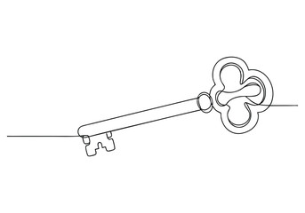 Continuous One-Line Drawing of a Key - Minimalist Security Art