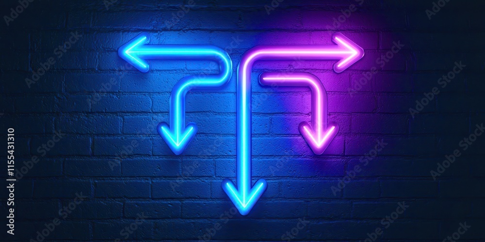 Poster Neon sign with three arrows pointing in different directions