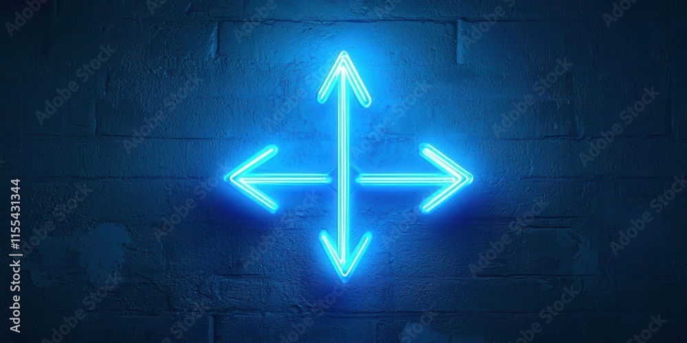 Poster neon sign with four arrows pointing in different directions