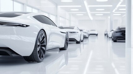 Sleek Vehicles in Modern Showroom Lighting