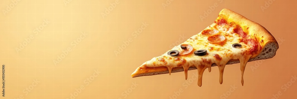 Aufkleber enjoying a delicious pizza slice with cheese drips and unique toppings in a minimalist style. genera