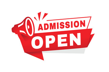 Admission open banner, sign announcement vector illustration design with megaphone. web element or template.