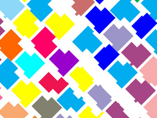 Abstract colorful checkered pattern seamless and confetti, on white background. Bright colorful retro checkered pattern background. Pixel pattern game background.