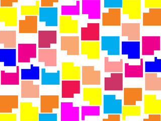 Abstract colorful checkered pattern seamless and confetti, on white background. Bright colorful retro checkered pattern background. Pixel pattern game background.