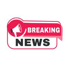 Breaking news banner element or badge icon template red. Vector symbol design.