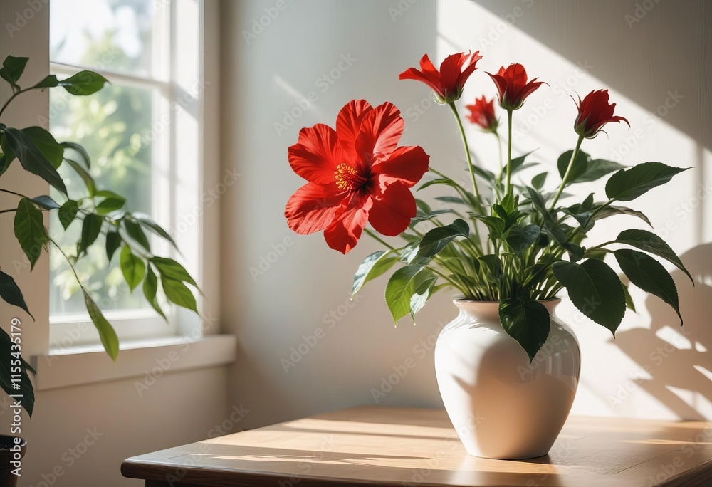 Poster A Stunning Portrait of a Red Blossom in a Sunlit Room