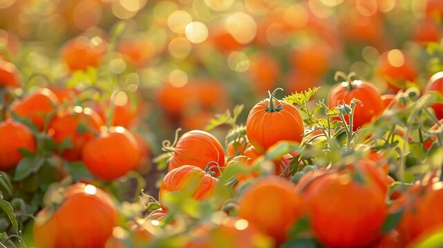 Vibrant orange shapes blending together in a defocused pumpkin patch.