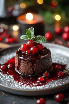 Deliciously Rich and Traditional Blodpudding served with Fresh Berries and a Tantalizing Blood Sauce, Perfect for Festive Occasions and Celebrations