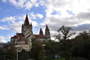 Fototapeta premium view of the St. Francis of Assisi Church in Vienna, Austria