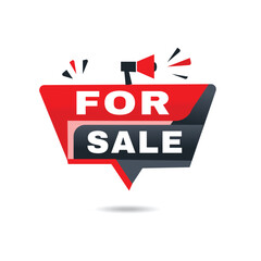 For sale banner announcement design flat template isolated white background. web vector element.