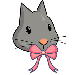 Cute Gray Bunny Illustration with Bow