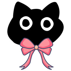 Cute black cat Character with Pink Bow Illustration