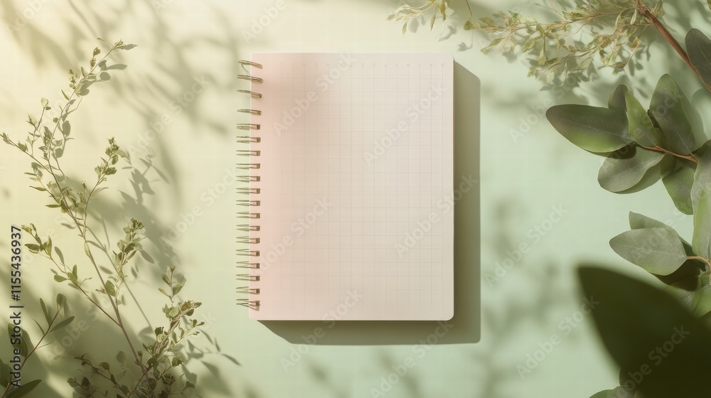 Poster minimalist planner layout with subtle grid lines and ample copy space on a soft green background. ge