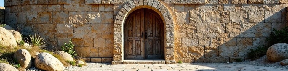 Fototapeta premium Ancient stone doorway with detailed stonework, doorway, stone doorway