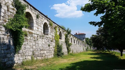 Majestic Ancient Stone Wall in a Park