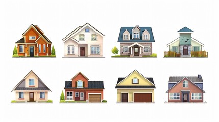 Professional Front View of Urban and Suburban Houses in a Town Neighborhood