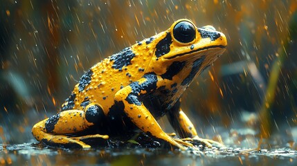 Yellow Black Spotted Frog Nature Wildlife Vibrant Colors Beautiful Photo