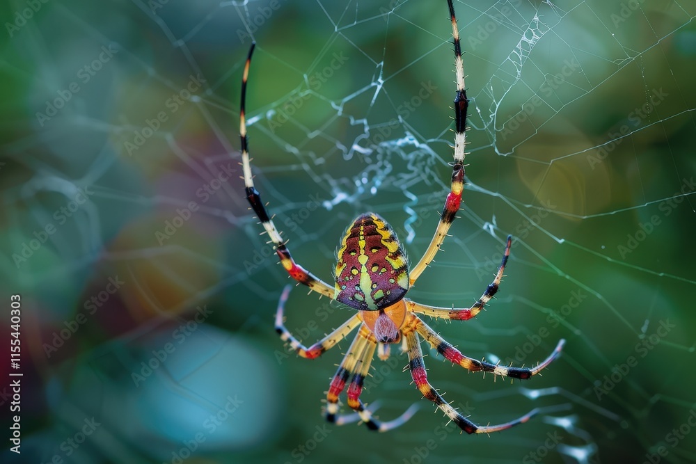 Poster close-up view of a vividly colored spider showcasing intricate details of its body and vibrant marki