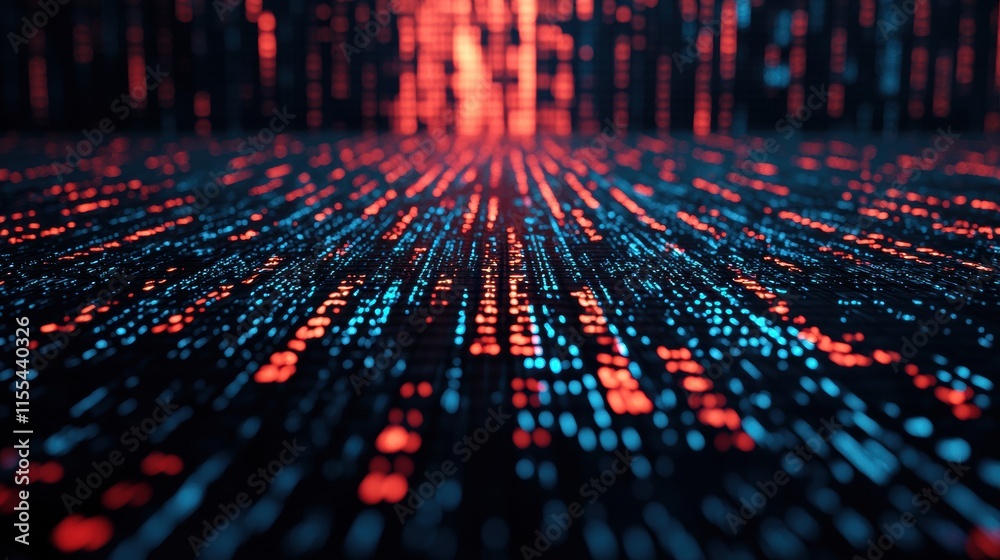 Poster Lines of blue and red code creating a digital network representing investors and founders building a startup ecosystem