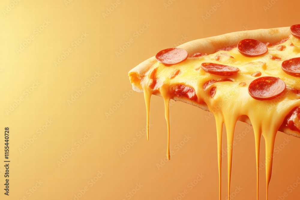 Aufkleber satisfying pizza slice with melting cheese and pepperoni against a warm gradient background. generat