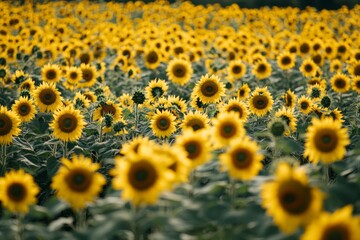 Vibrant Sunflower Field in Full Bloom under Summer Sky