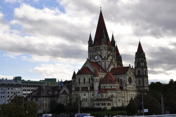 Fototapeta premium view of the St. Francis of Assisi Church in Vienna, Austria