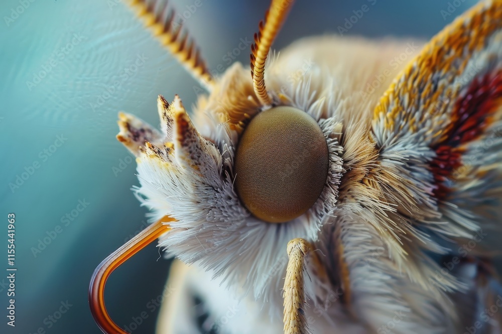 Poster Close-up view of a moth's eye showcasing intricate details, with a focus on textures and features in natural lighting