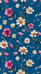 Obraz premium Floral pattern design textile art digital illustration contemporary style vibrant colors elegant aesthetic