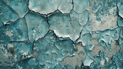 A close-up of peeling, teal paint on a wall.